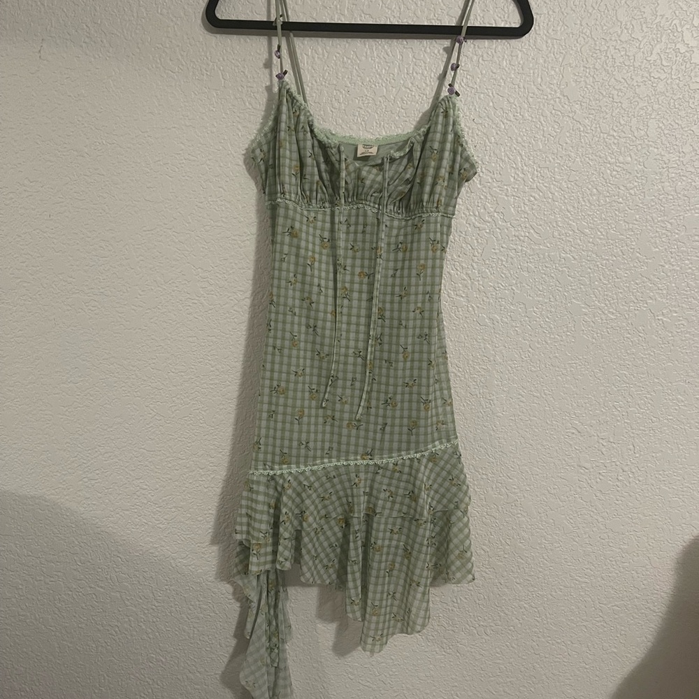 Urban Outfitters Green Checkered Mini Dress